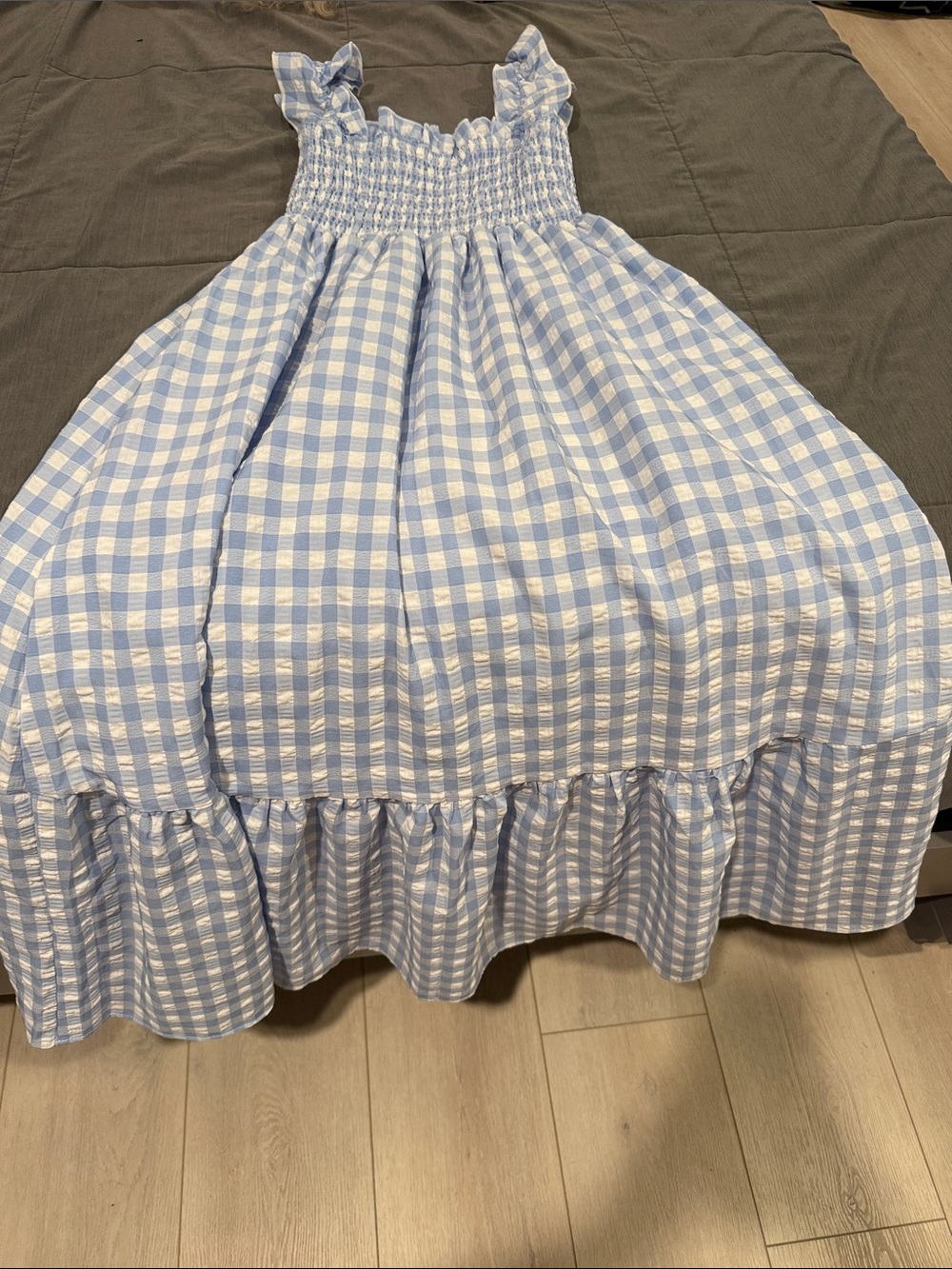 Blue Gingham Maxi dress- Smocked Waist